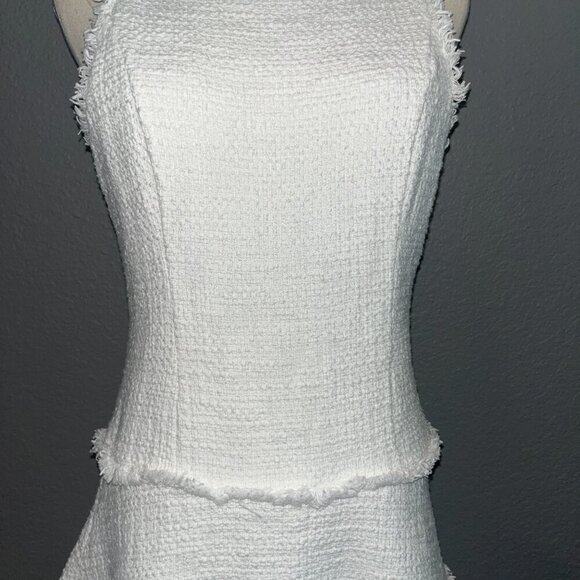 LIKELY Women's Boucle Tweed Fringed JEWEL DRESS Pure White Chanel Style NWOT 6 - Picture 3 of 13